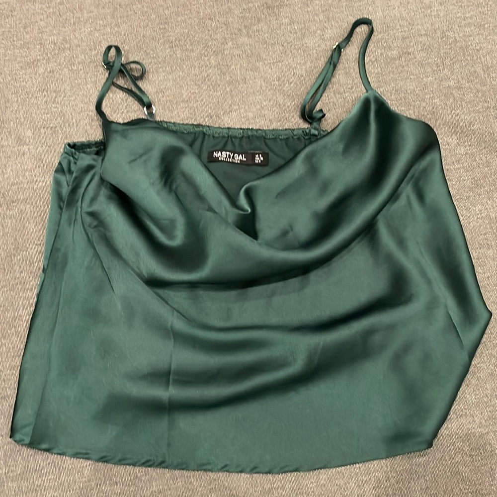 Nasty Gal green satin effect cami size US 4